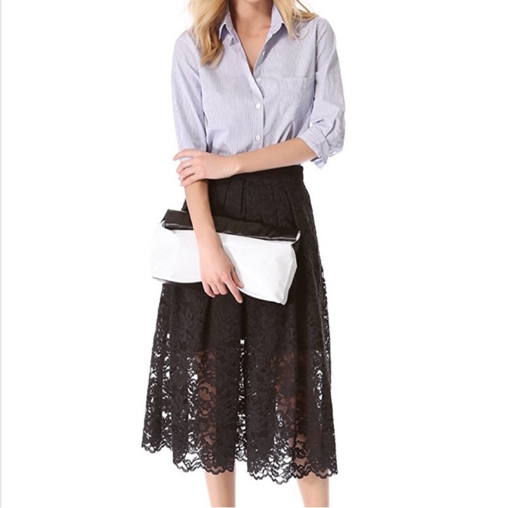Tibi Black Lace Midi Skirt with Scalloped Hem